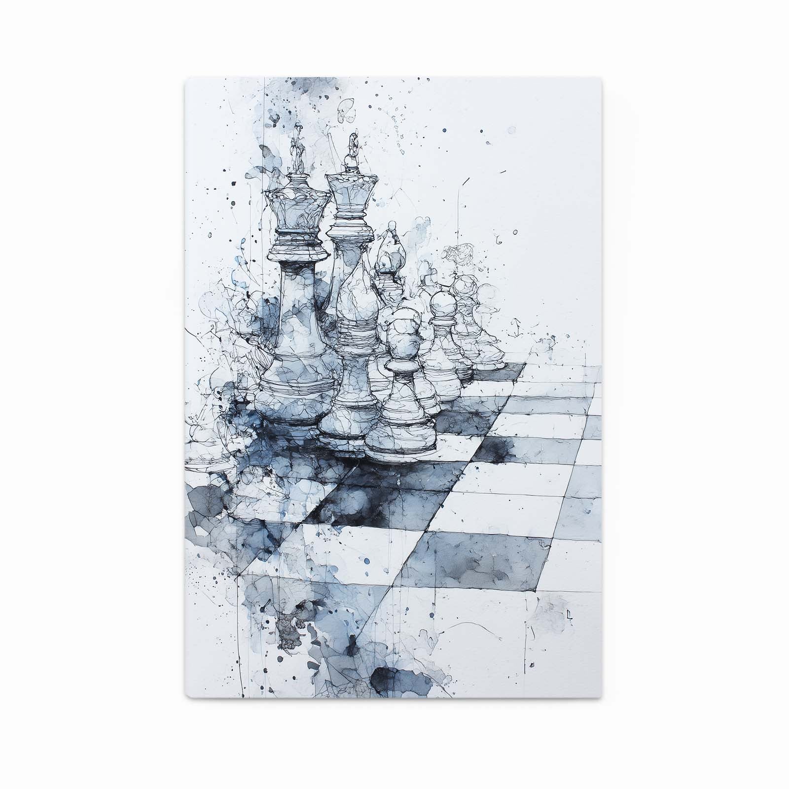 Misty Watercolor Board Chess Art – canvas print on white background