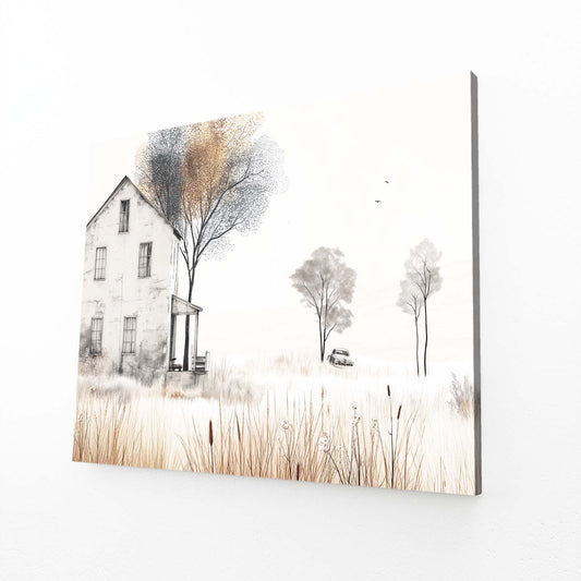Misty Winter Farmhouse Farmhouse Canvas – misty winter farmhouse farmhouse canvas print
