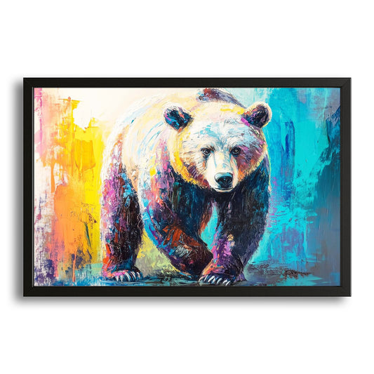 Modern Bear Art — contemporary canvas print in blue tones, with Premium Black frame on white background