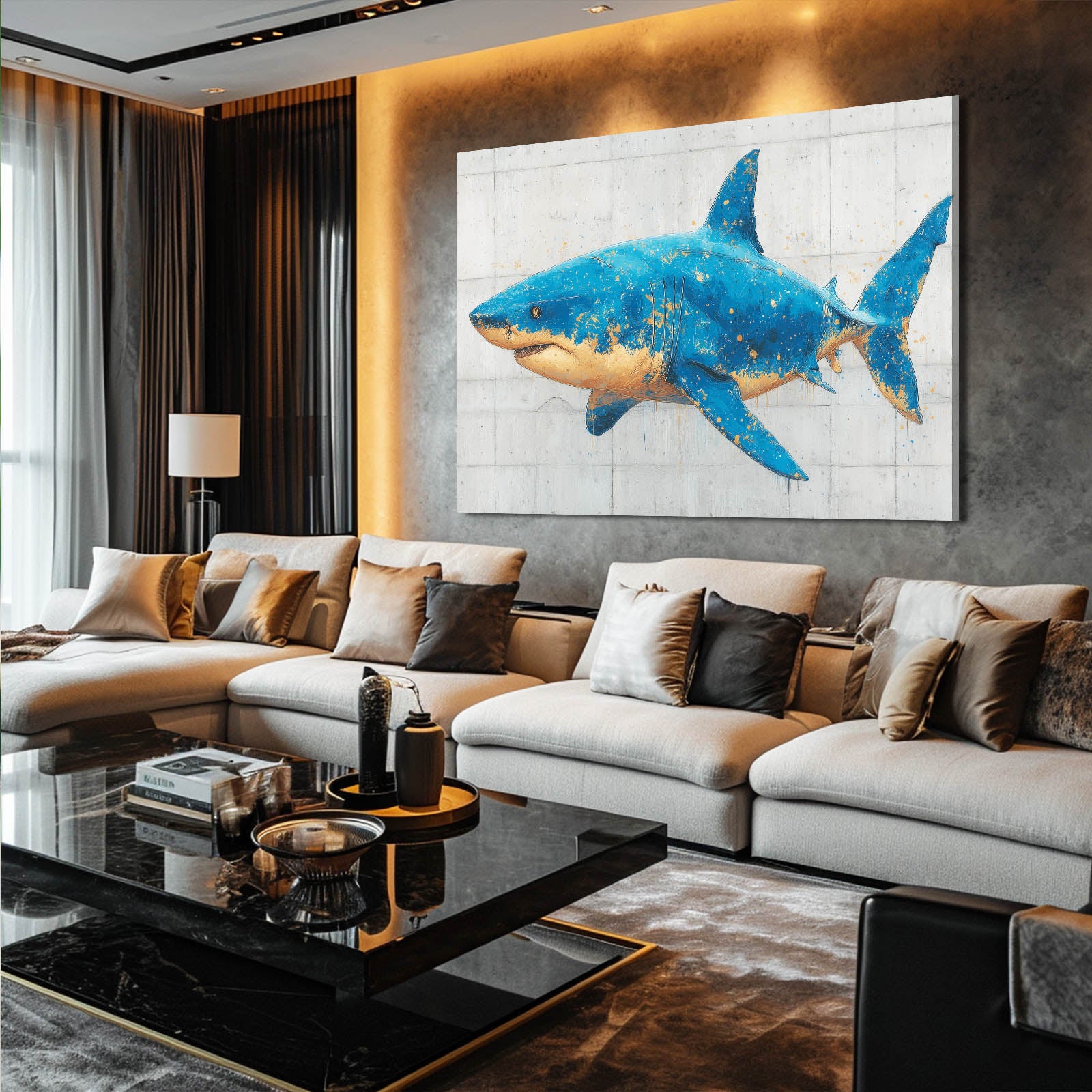 Modern Blueprint Shark Canvas – styled in a furnished interior