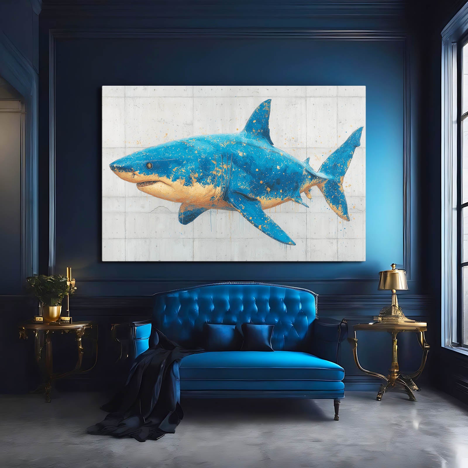 Modern Blueprint Shark Canvas – styled in a furnished interior