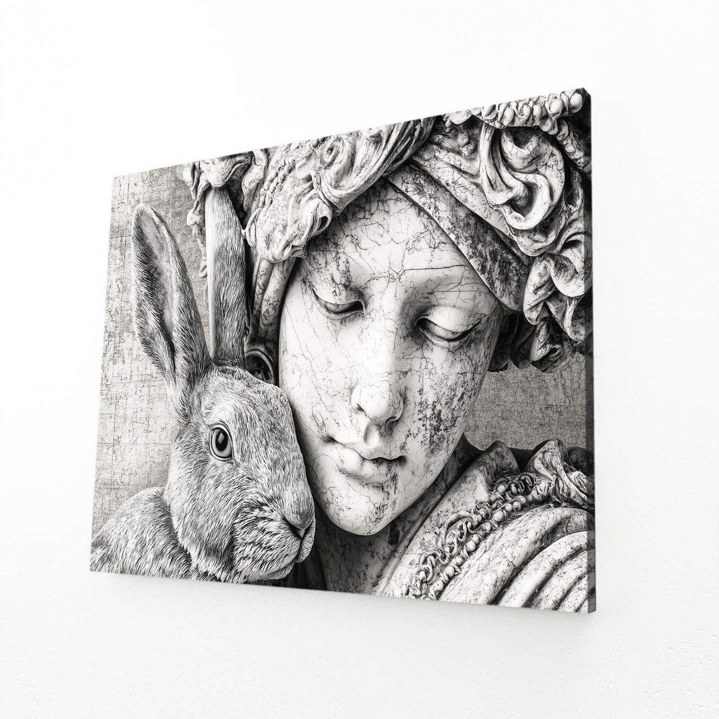 Modern Bunny Art – angled canvas view on white background