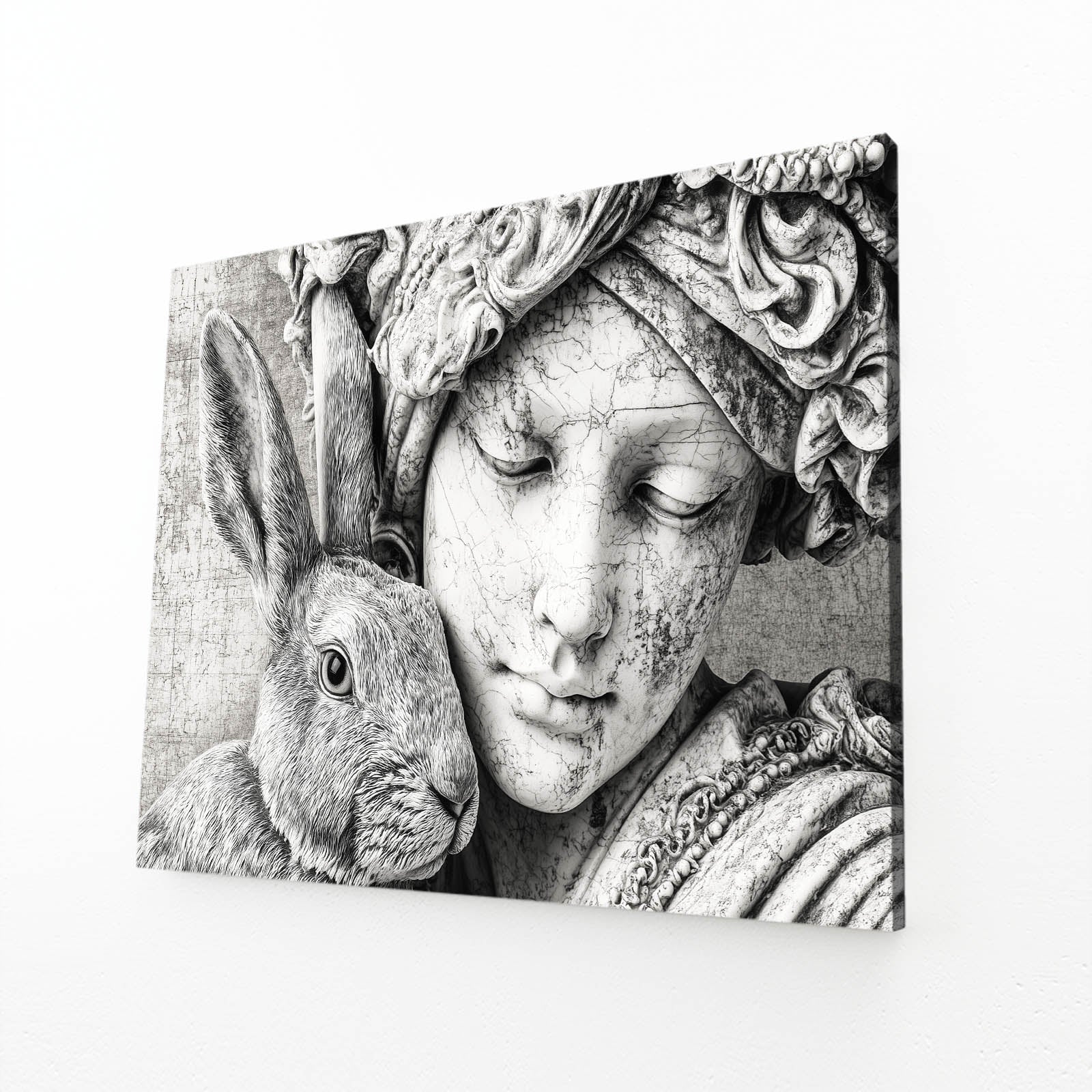 Modern Bunny Art – angled canvas view on white background