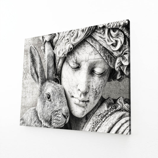 Modern Bunny Art – angled canvas view on white background