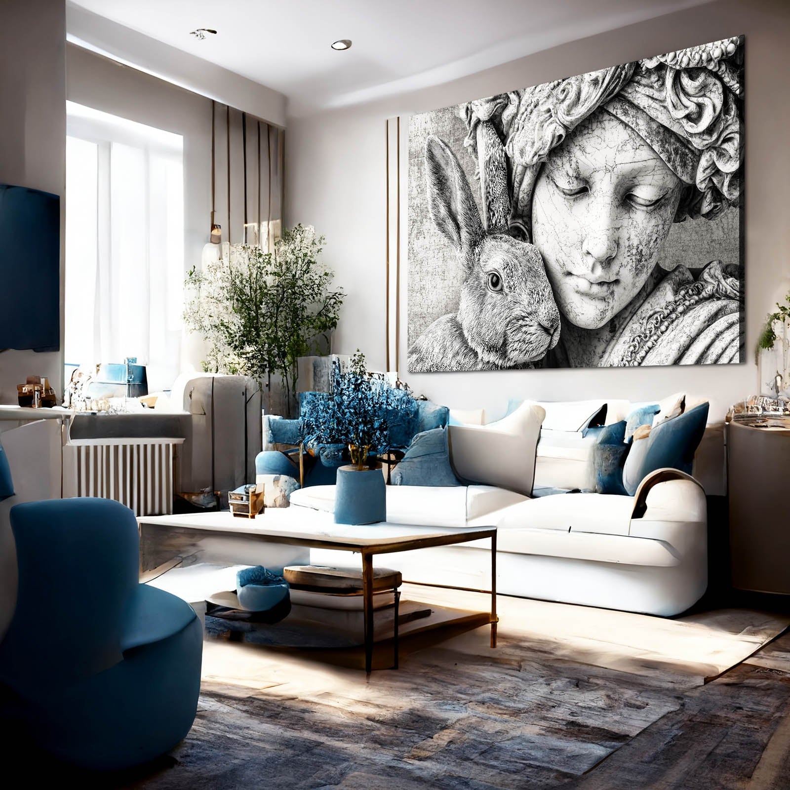 Modern Bunny Art – angled canvas view on white background