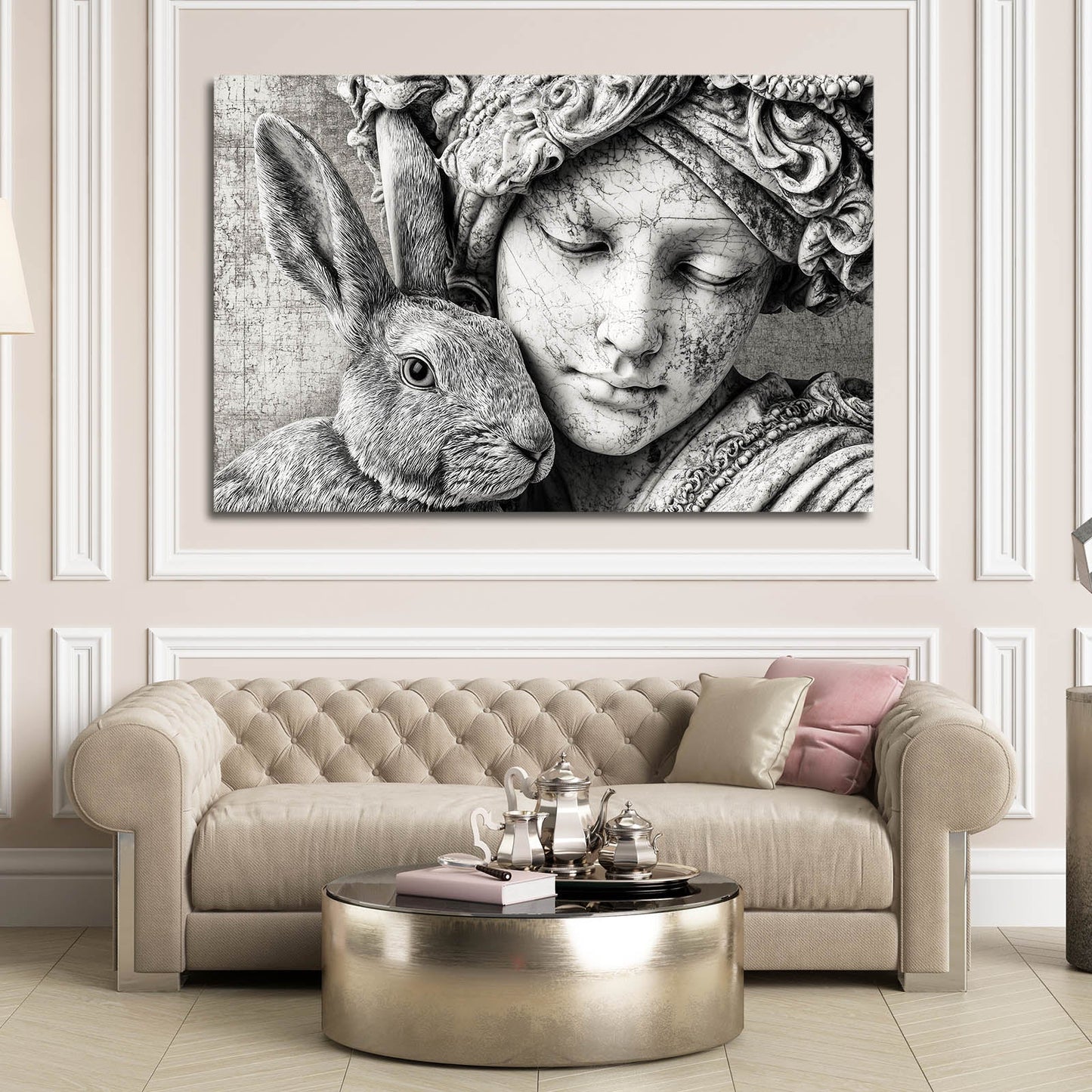 Modern Bunny Art – angled canvas view on white background