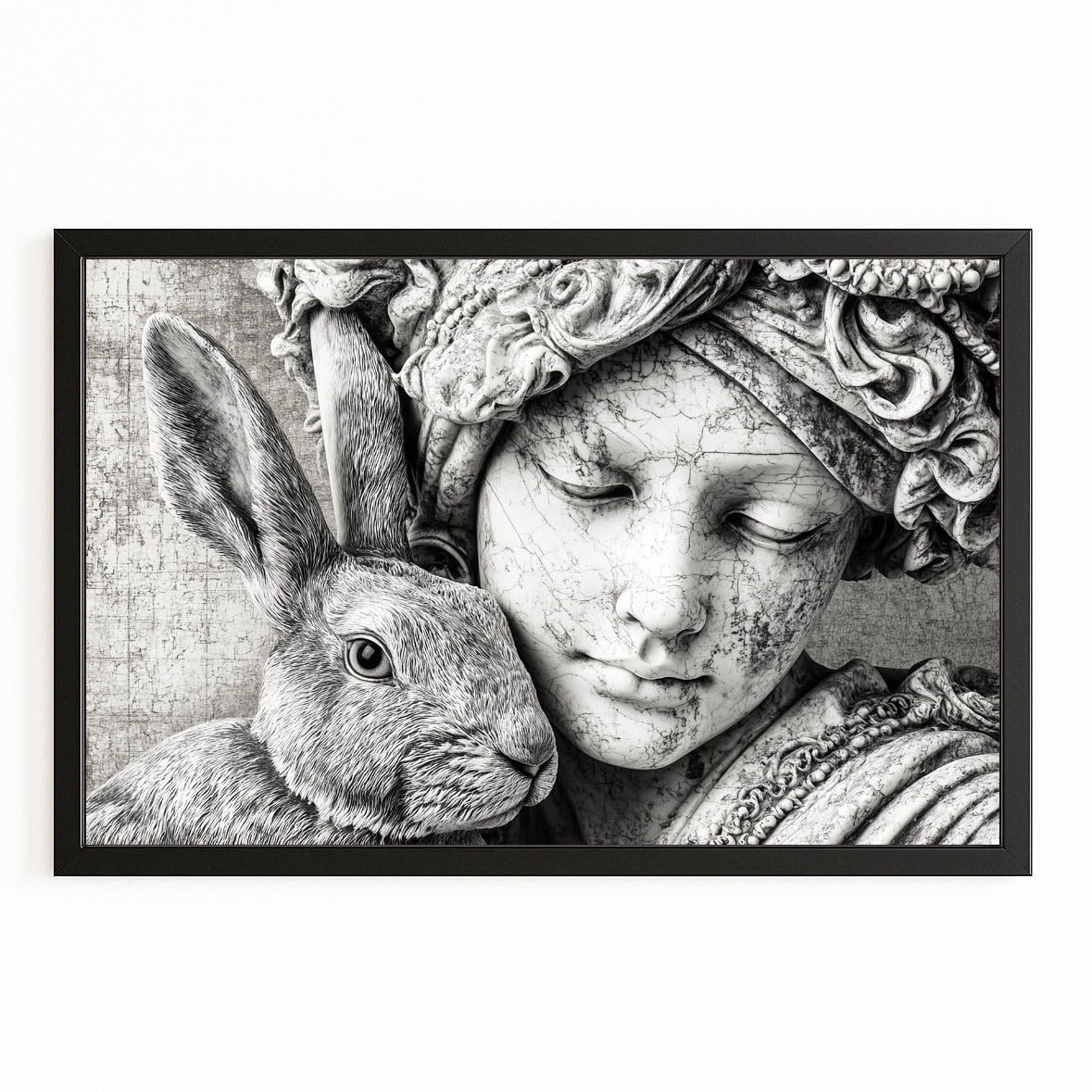 Modern Bunny Art – with Premium Black frame on white background