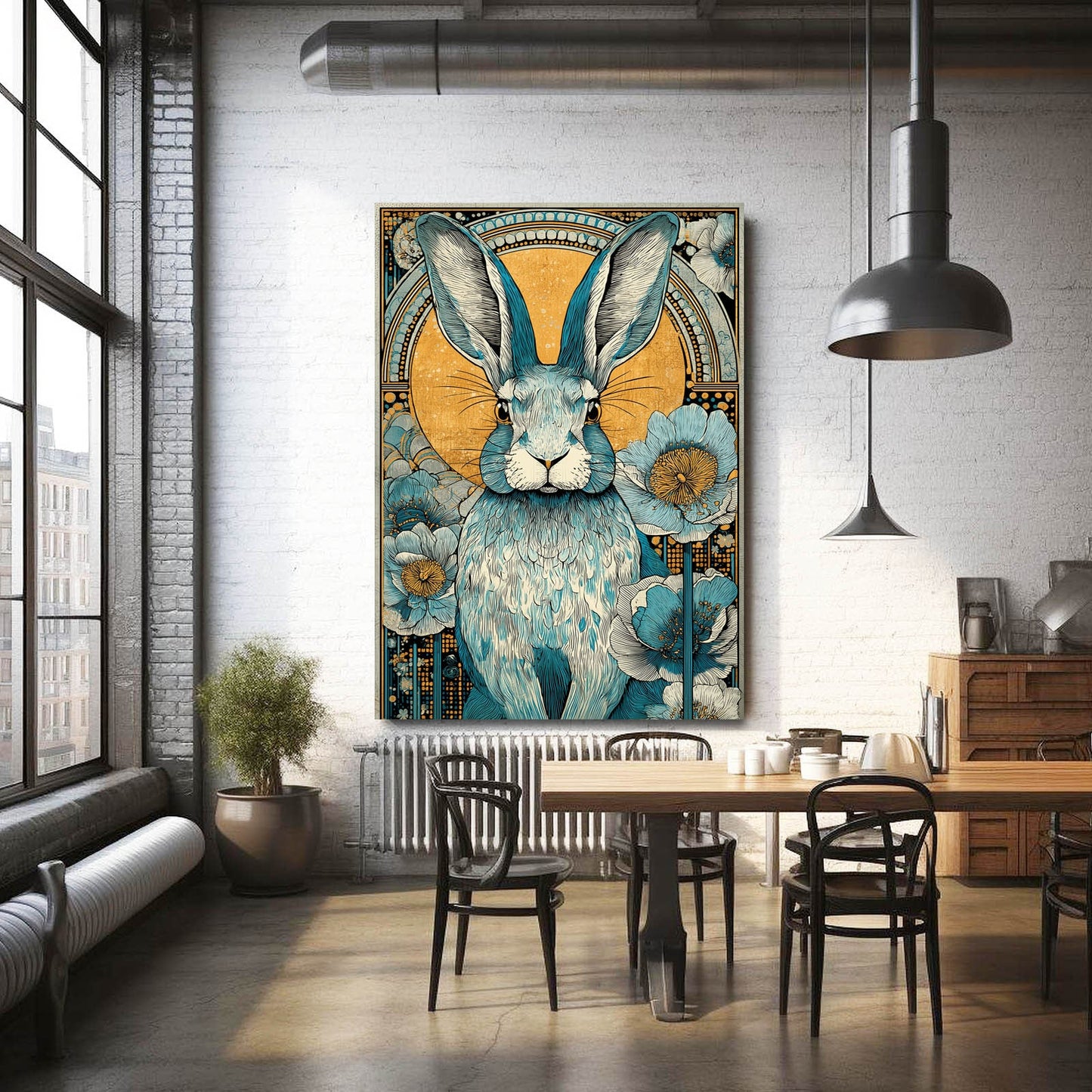 Modern Bunny Canvas – angled canvas view on white background
