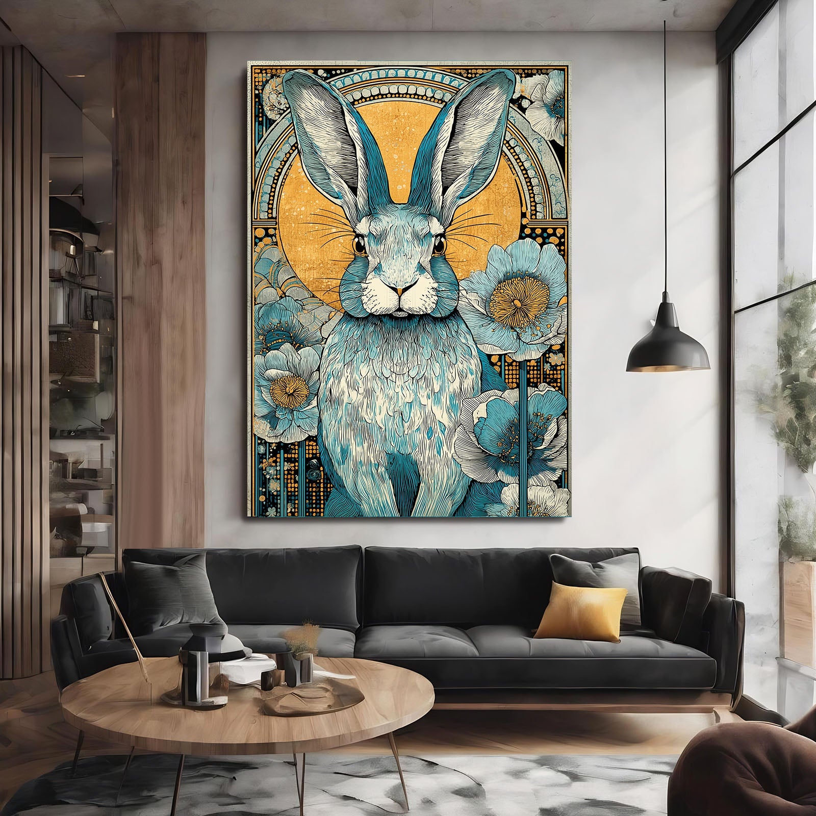Modern Bunny Canvas – angled canvas view on white background
