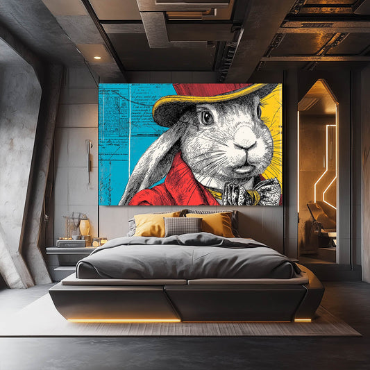 Modern Bunny Wall Art – angled canvas view on white background