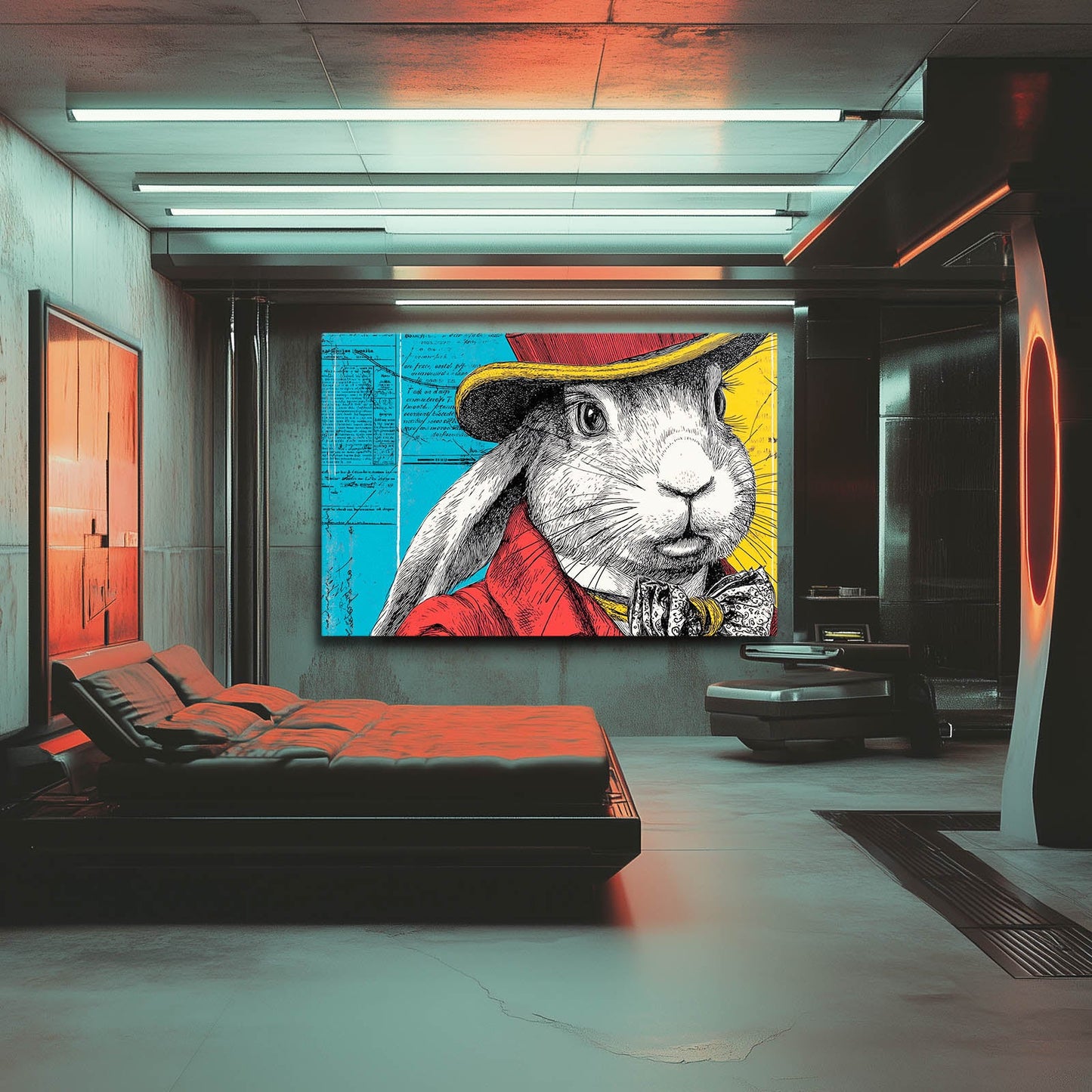 Modern Bunny Wall Art – angled canvas view on white background