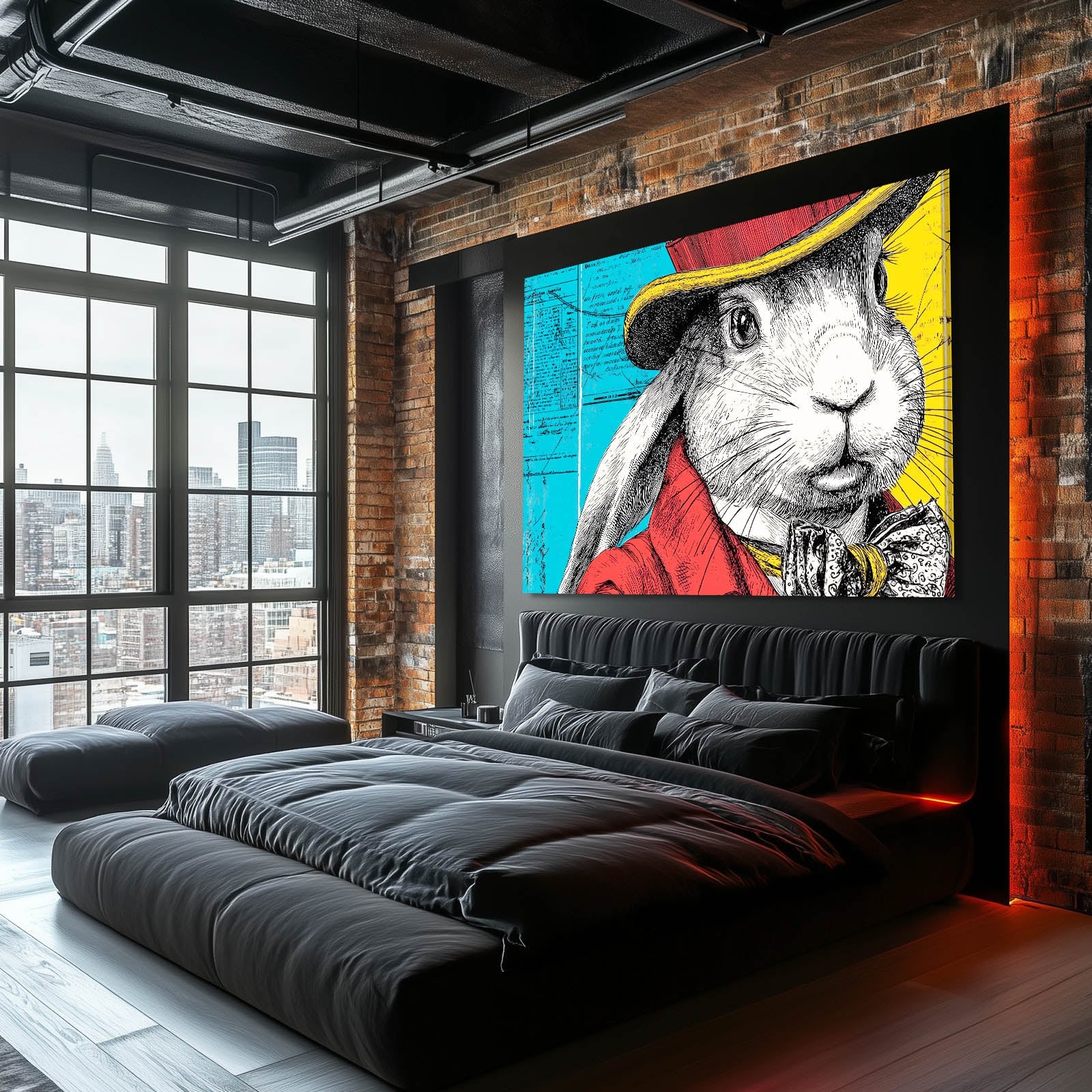 Modern Bunny Wall Art – angled canvas view on white background