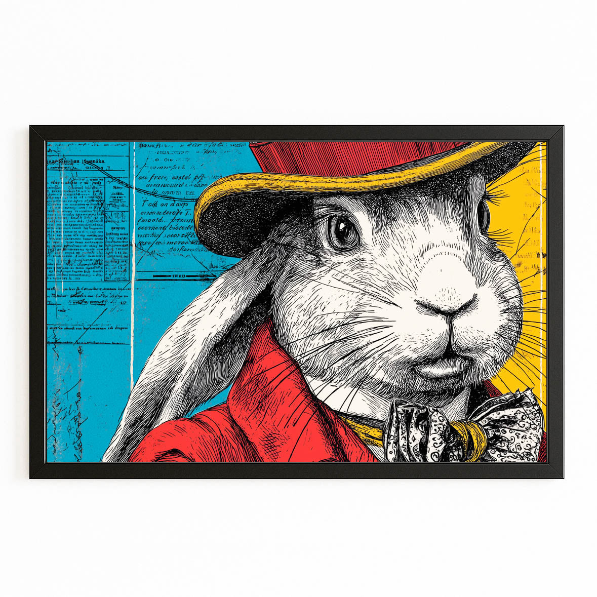 Modern Bunny Wall Art – with Premium Black frame on white background