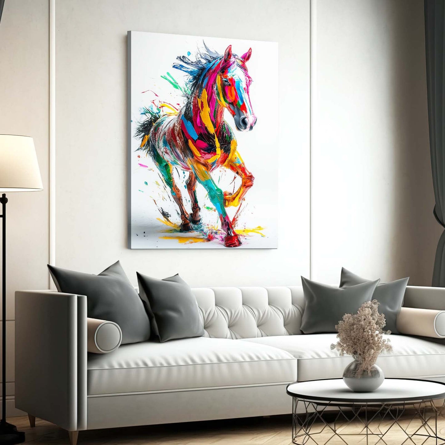 Modern Horse Wall Art – angled canvas view on white background