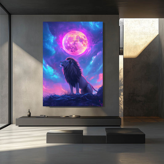 Modern Lion Art — digital canvas print in blue tones, view 3