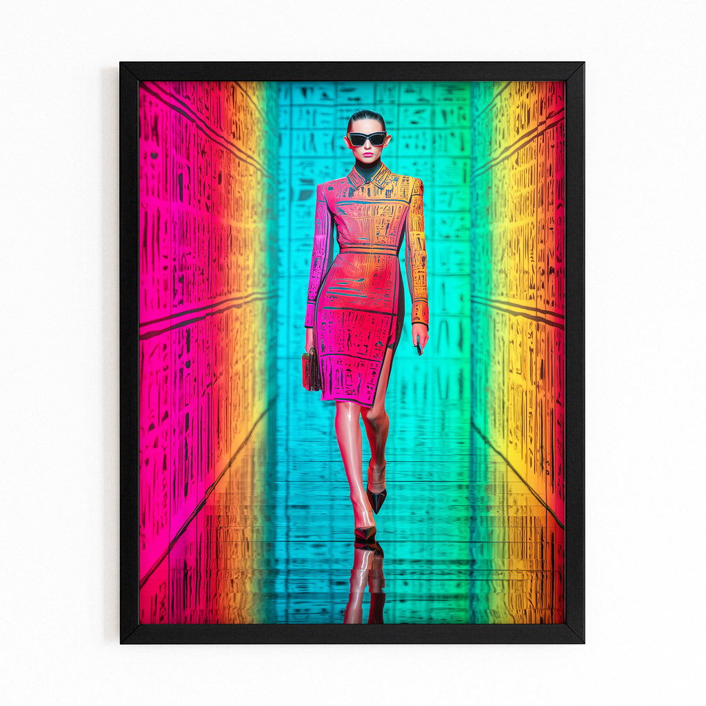Modern Nile Walker Egyptian Wall Art – with Premium Black frame on white background