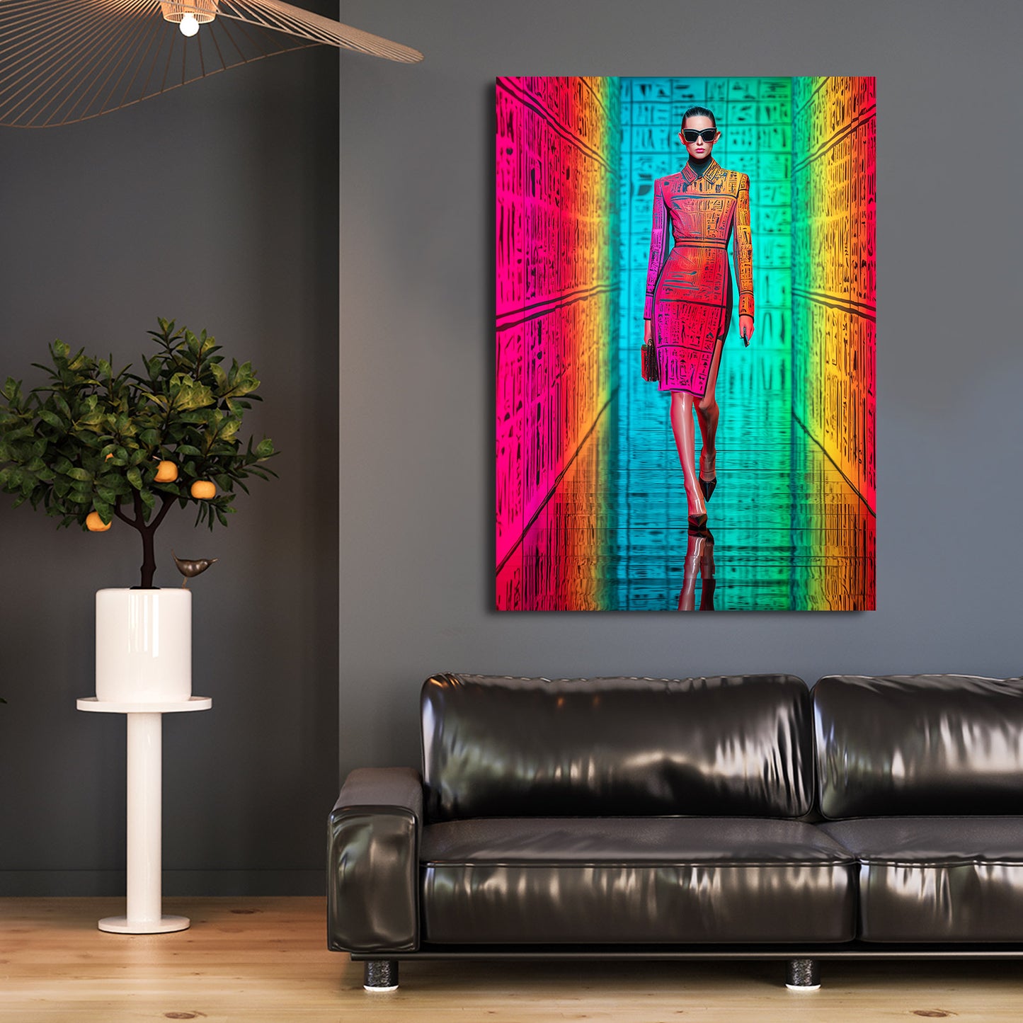 Modern Nile Walker Egyptian Wall Art – styled in a furnished interior