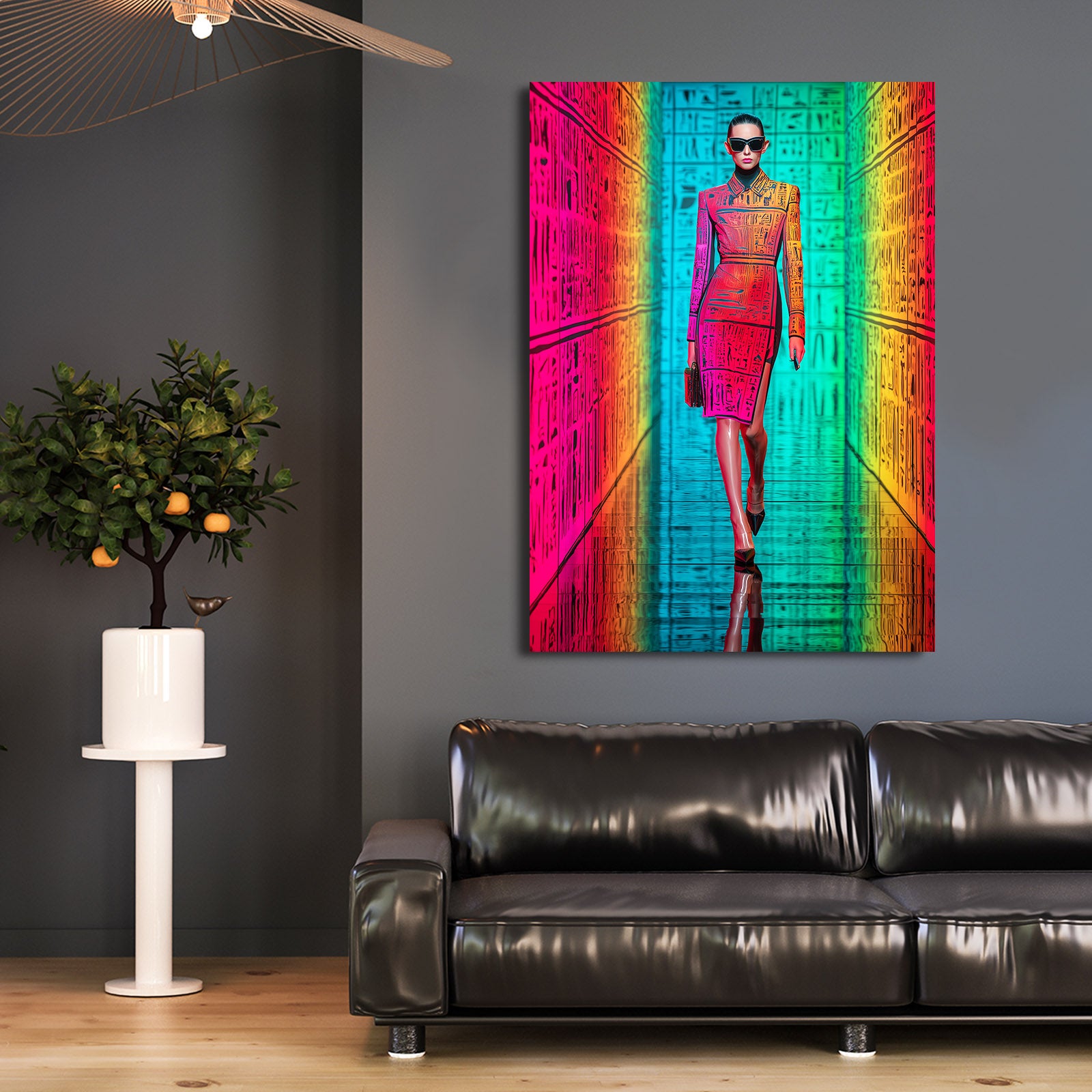 Modern Nile Walker Egyptian Wall Art – styled in a furnished interior