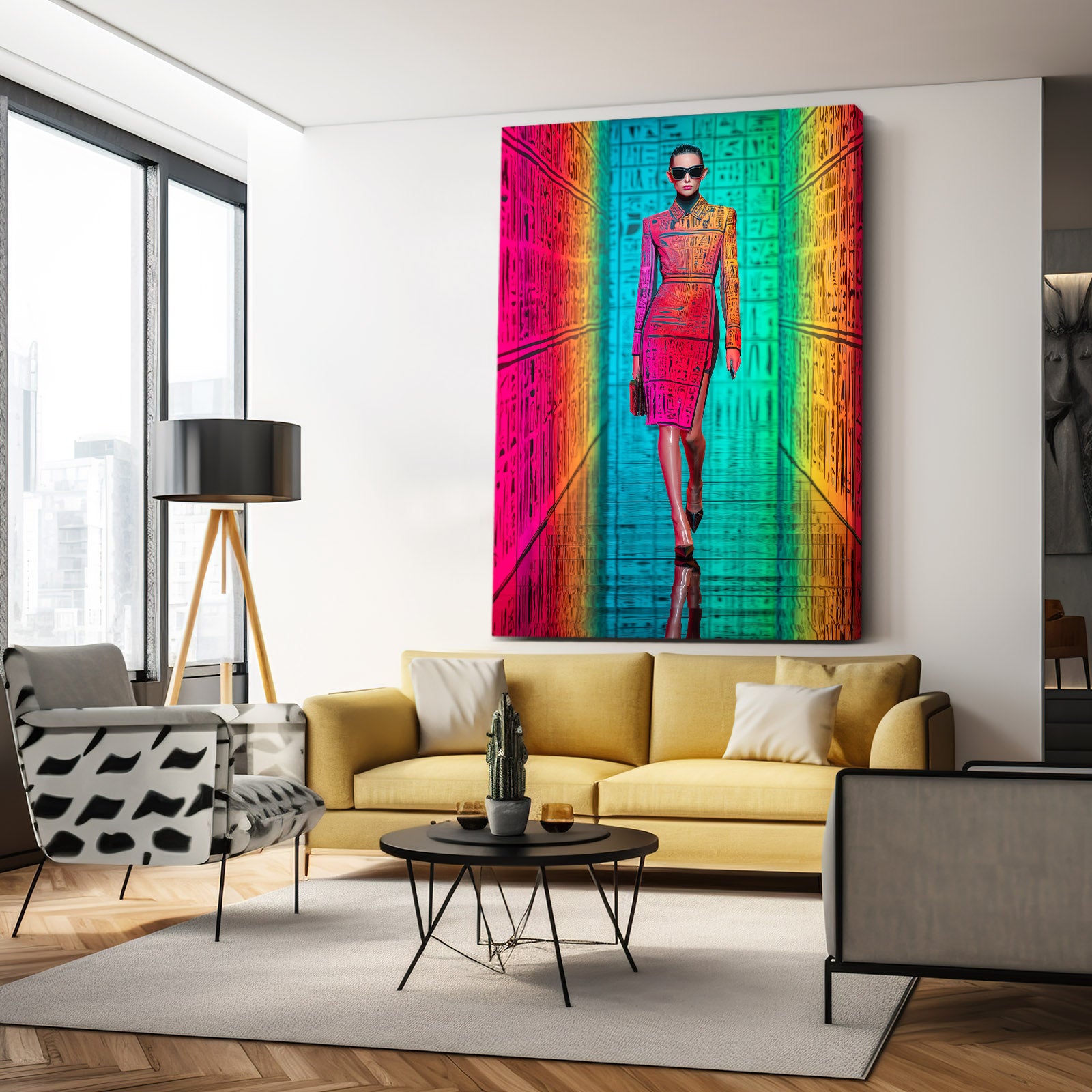 Modern Nile Walker Egyptian Wall Art – styled in a furnished interior