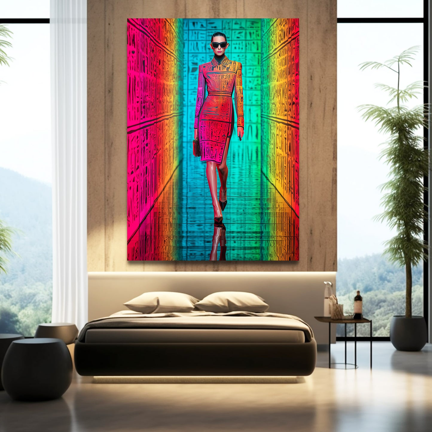 Modern Nile Walker Egyptian Wall Art – styled in a furnished interior