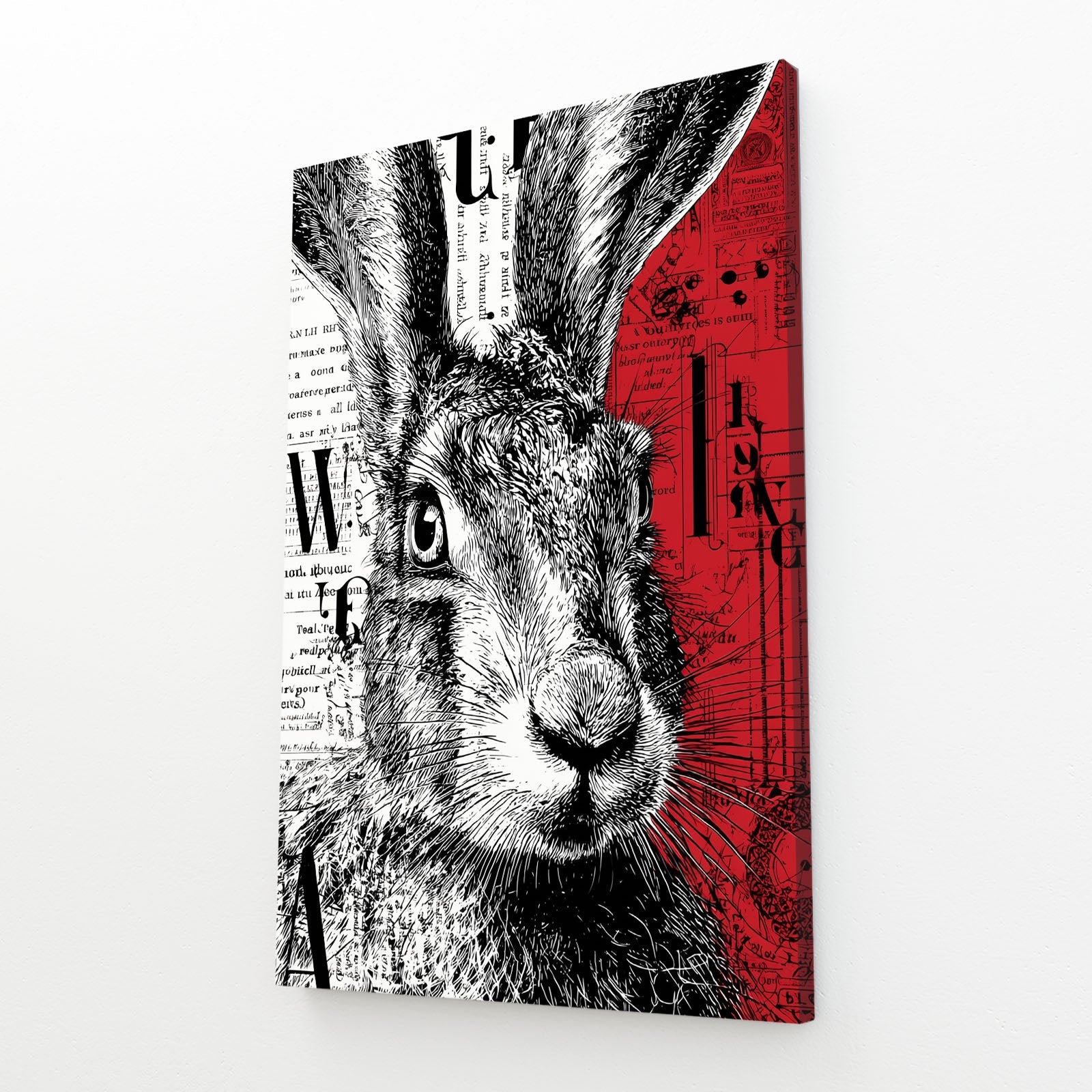 Modern Rabbit Art – angled canvas view on white background