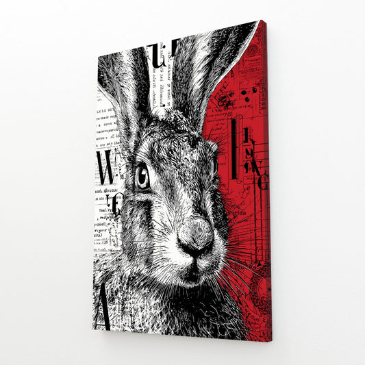 Modern Rabbit Art – angled canvas view on white background