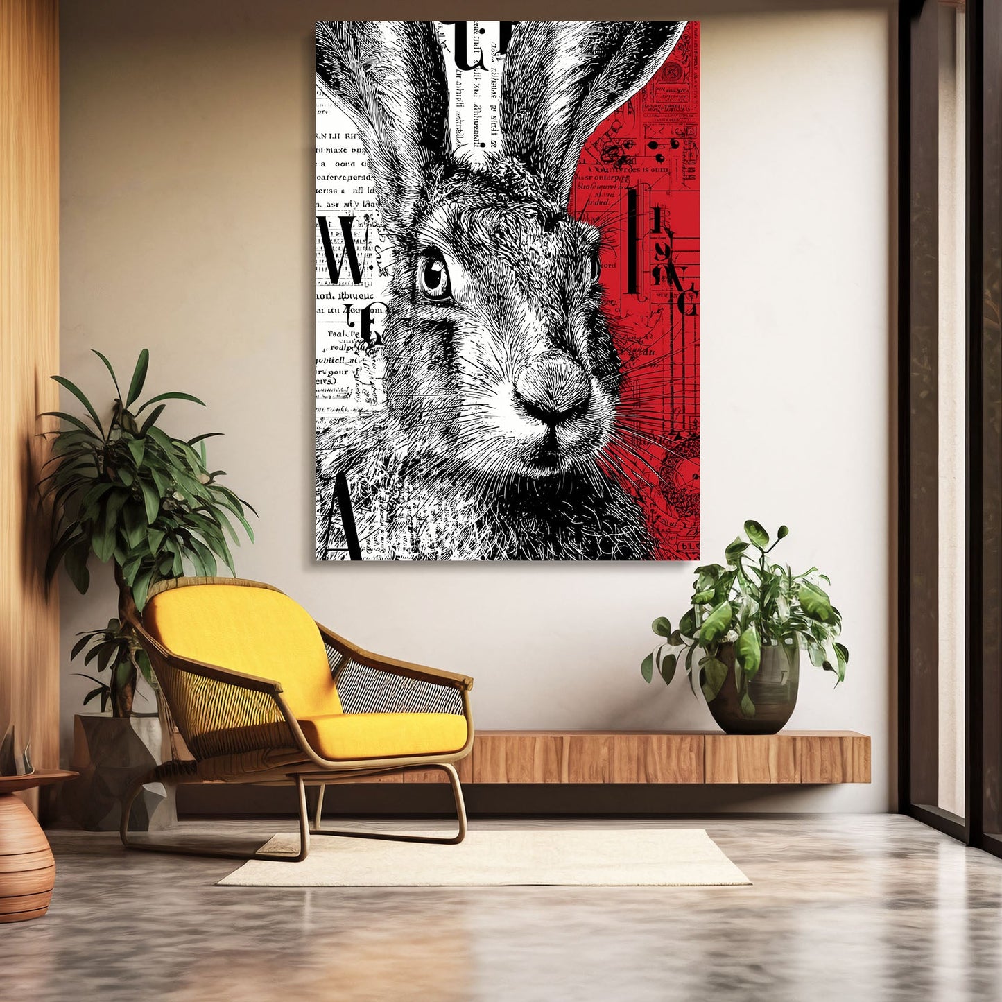 Modern Rabbit Art – angled canvas view on white background