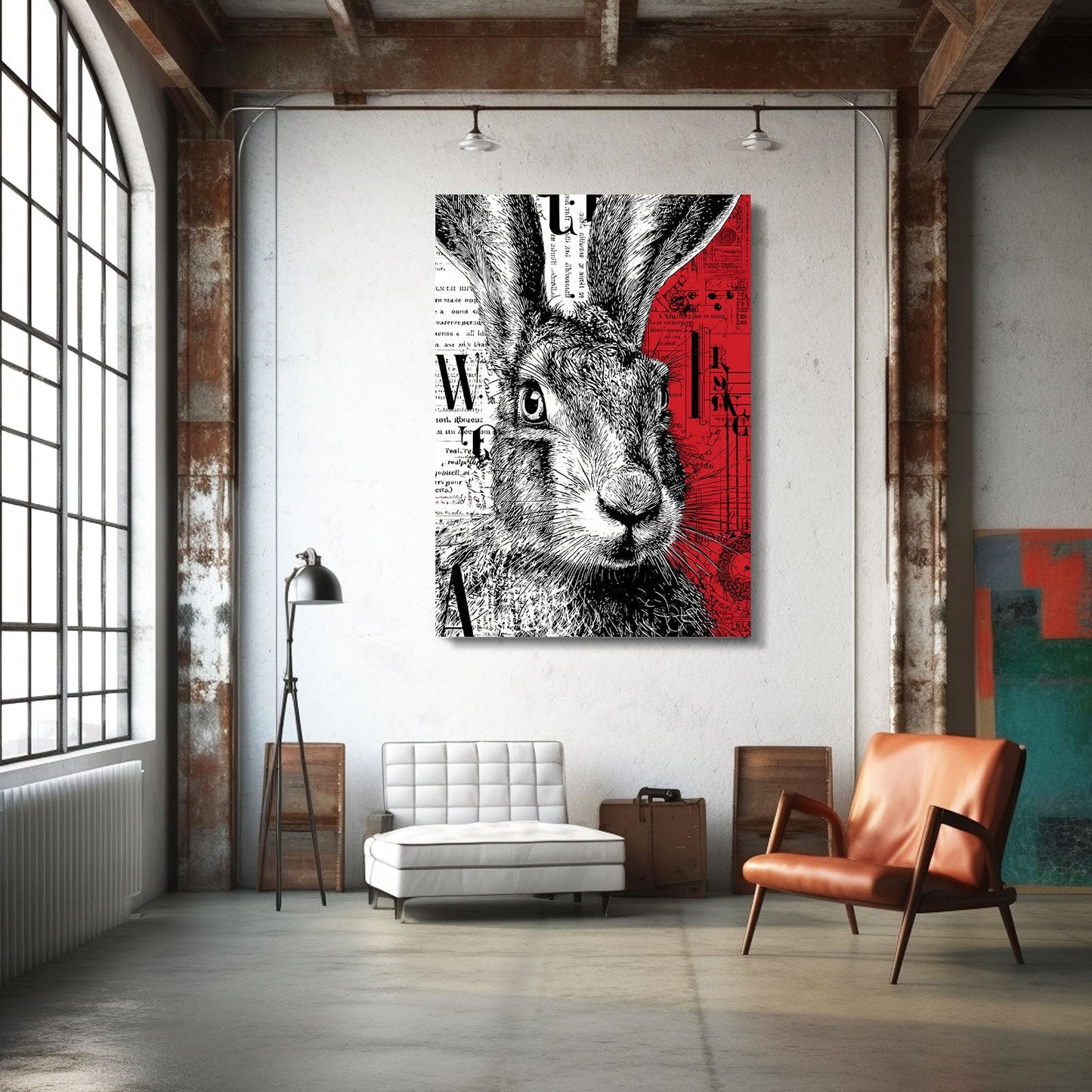 Modern Rabbit Art – angled canvas view on white background