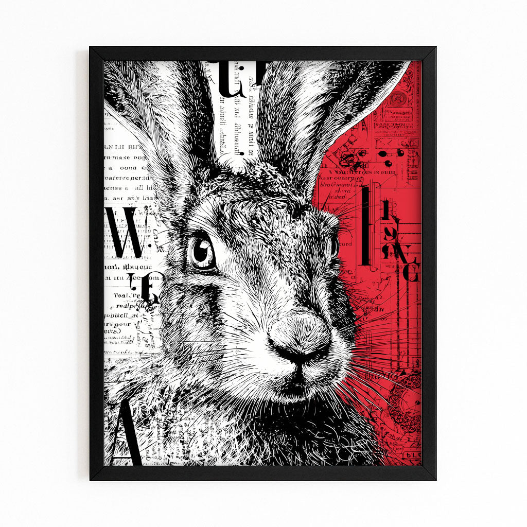 Modern Rabbit Art – with Premium Black frame on white background
