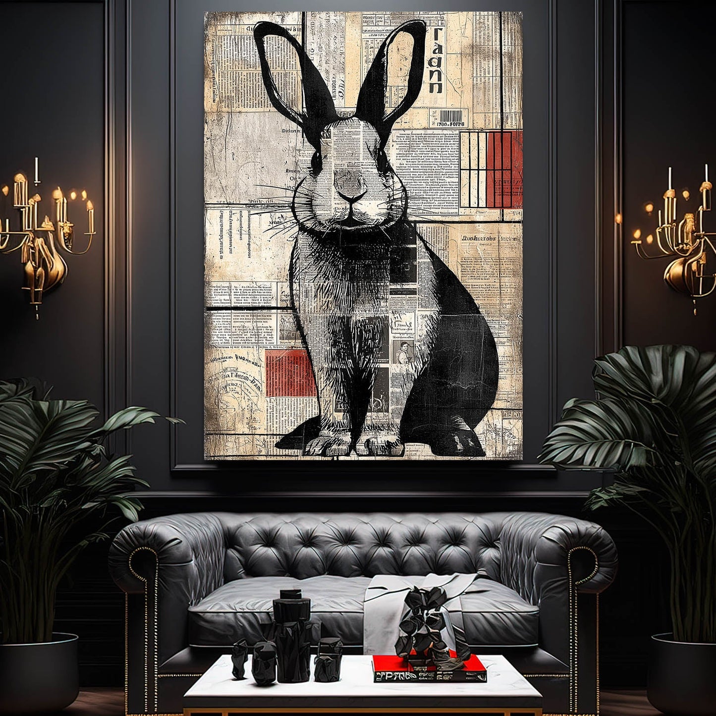 Modern Rabbit Canvas Art – angled canvas view on white background