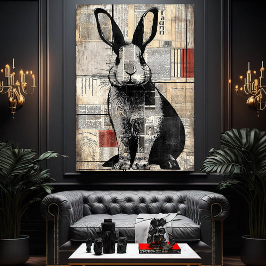 Modern Rabbit Canvas Art – angled canvas view on white background