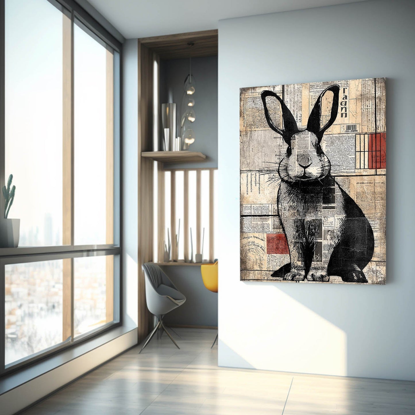 Modern Rabbit Canvas Art – angled canvas view on white background