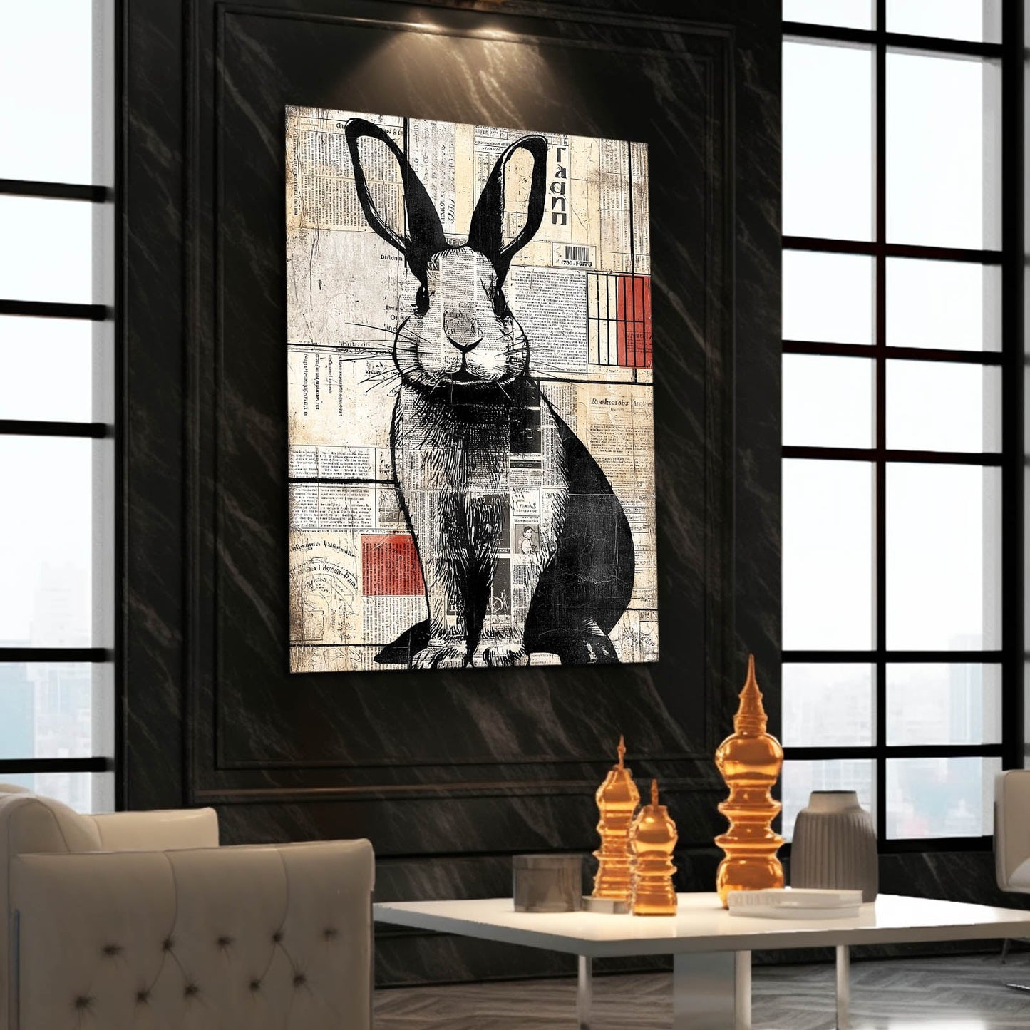 Modern Rabbit Canvas Art – angled canvas view on white background