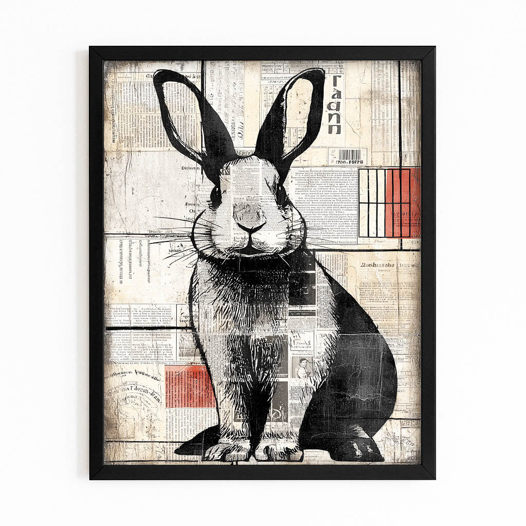 Modern Rabbit Canvas Art – with Premium Black frame on white background