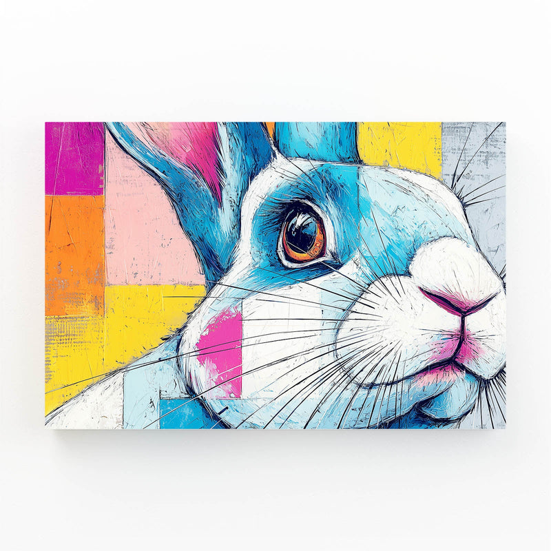 Modern Rabbit Wall Art – angled canvas view on white background