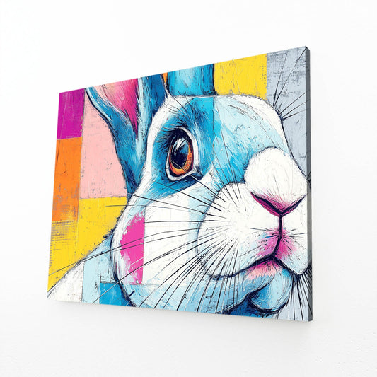 Modern Rabbit Wall Art – angled canvas view on white background