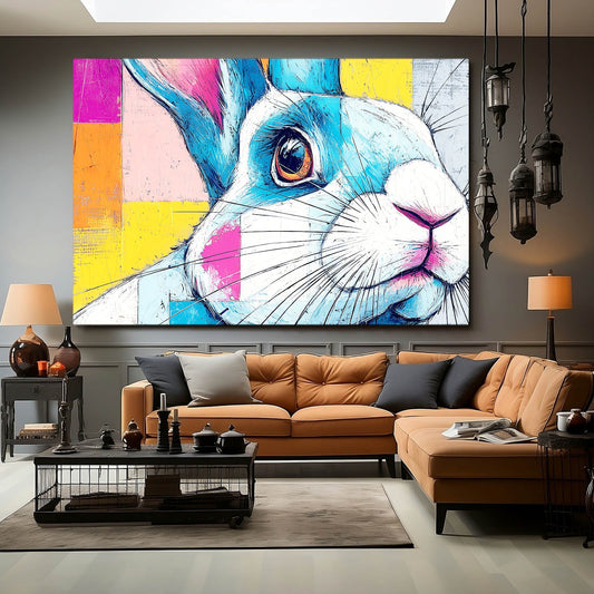 Modern Rabbit Wall Art – angled canvas view on white background