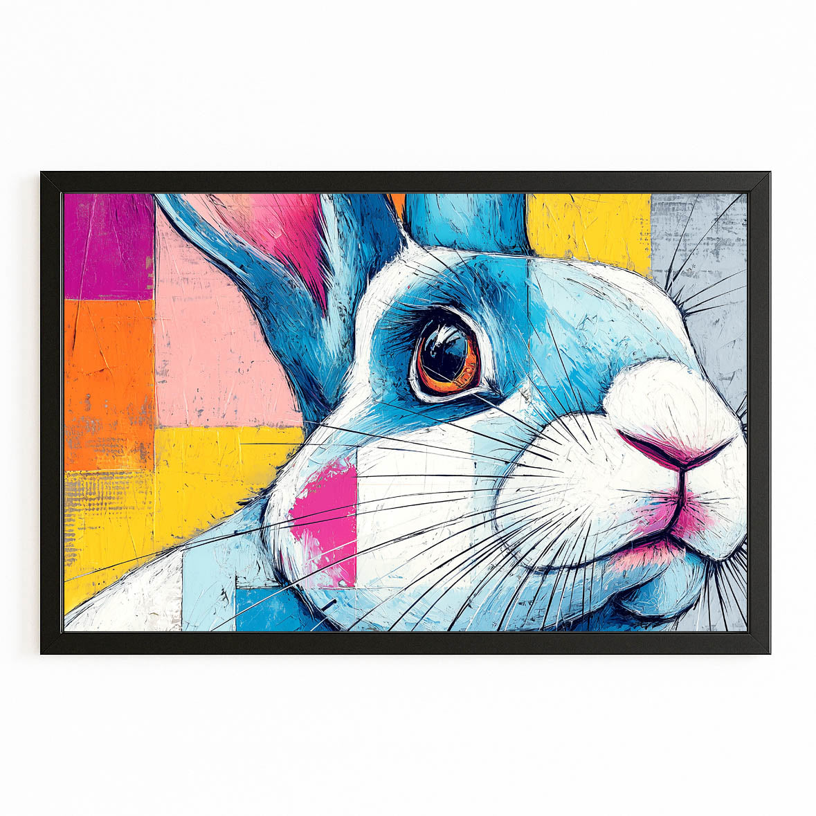 Modern Rabbit Wall Art – with Premium Black frame on white background