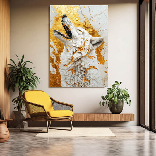Modern Wolf Wall Art — nature canvas print in orange tones, view 3
