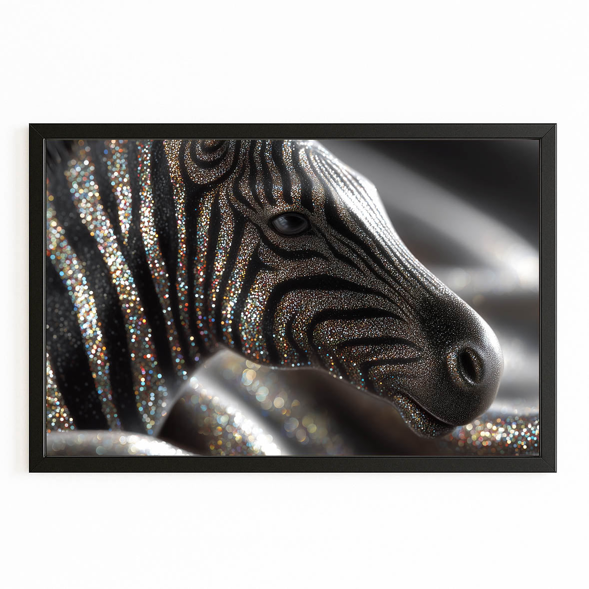 Modern Zebra Art – with Premium Black frame on white background