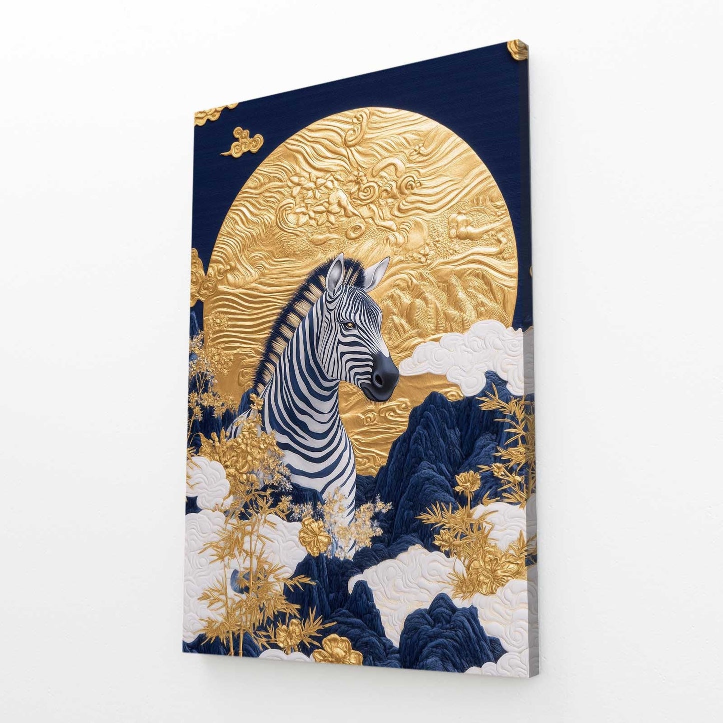 Modern Zebra Canvas – angled canvas view on white background