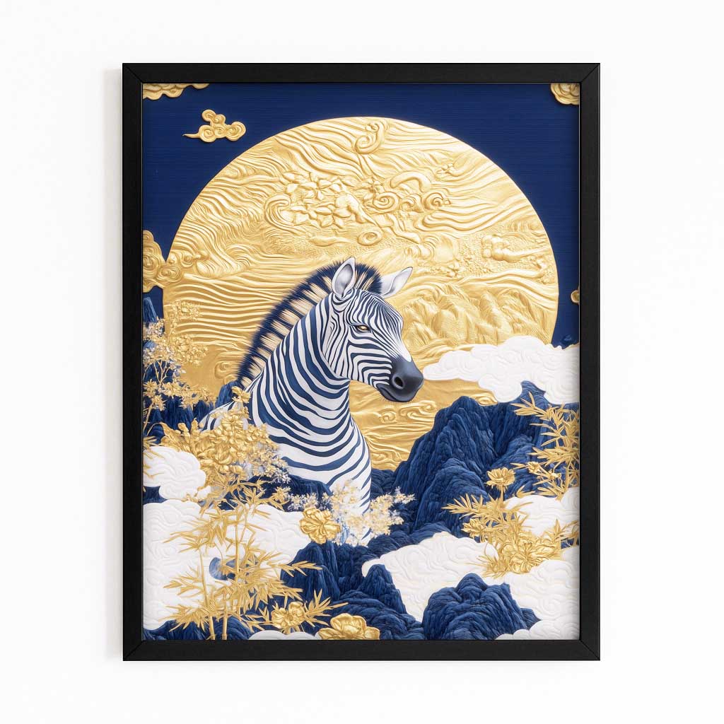 Modern Zebra Canvas – with Premium Black frame on white background
