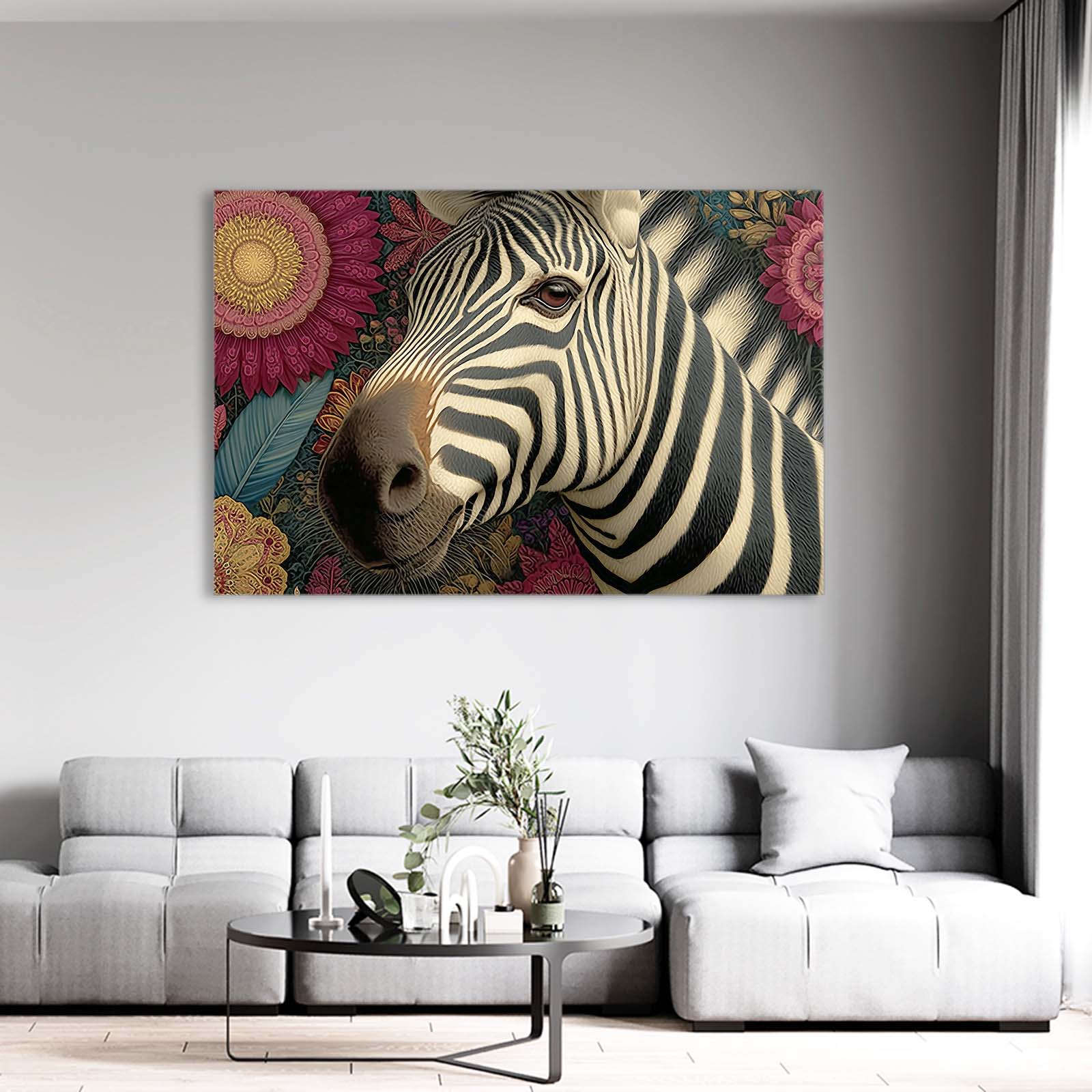 Modern Zebra Wall Art – styled in a furnished interior