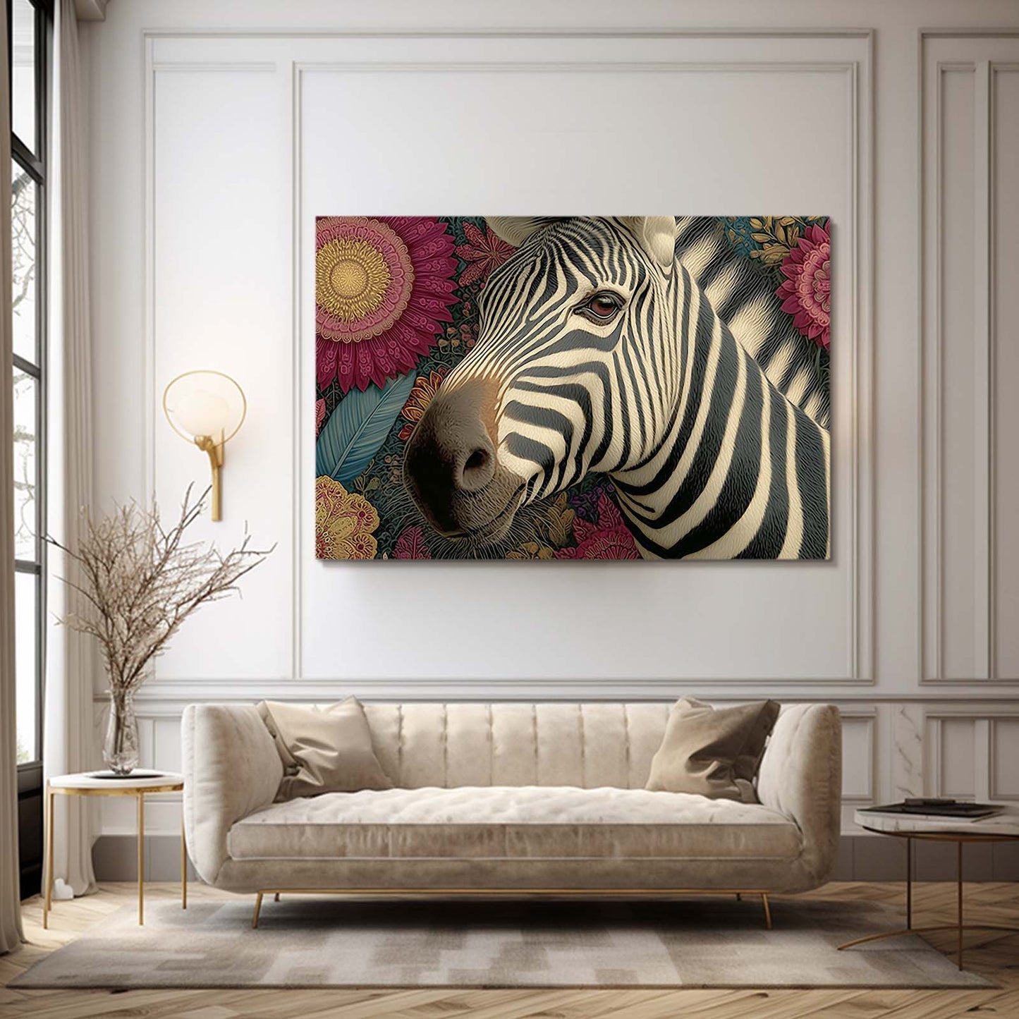 Modern Zebra Wall Art – styled in a furnished interior