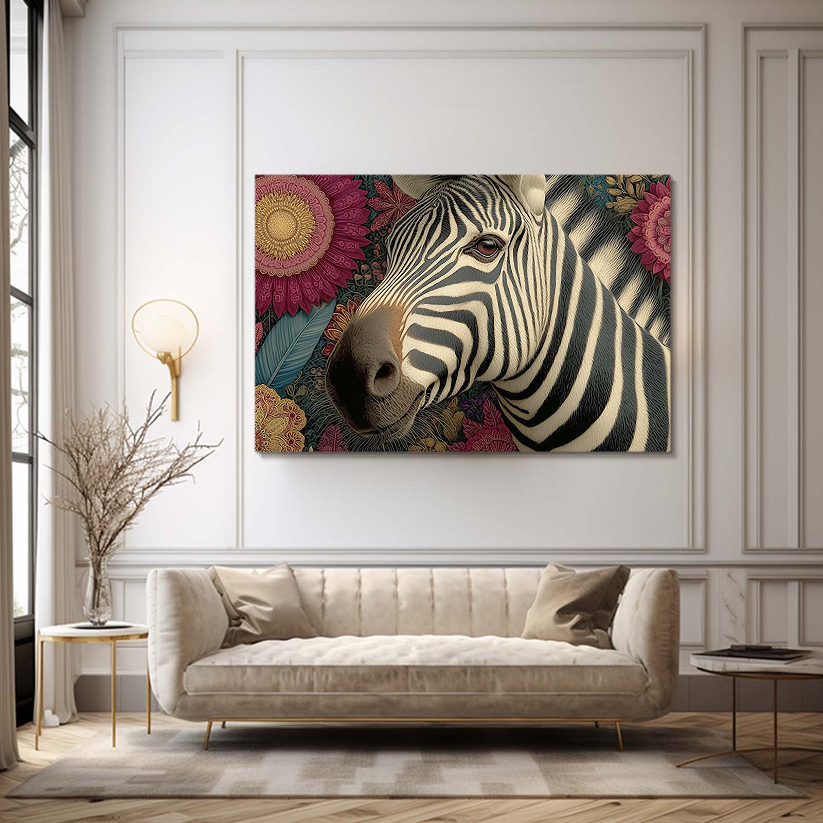 Modern Zebra Wall Art – styled in a furnished interior