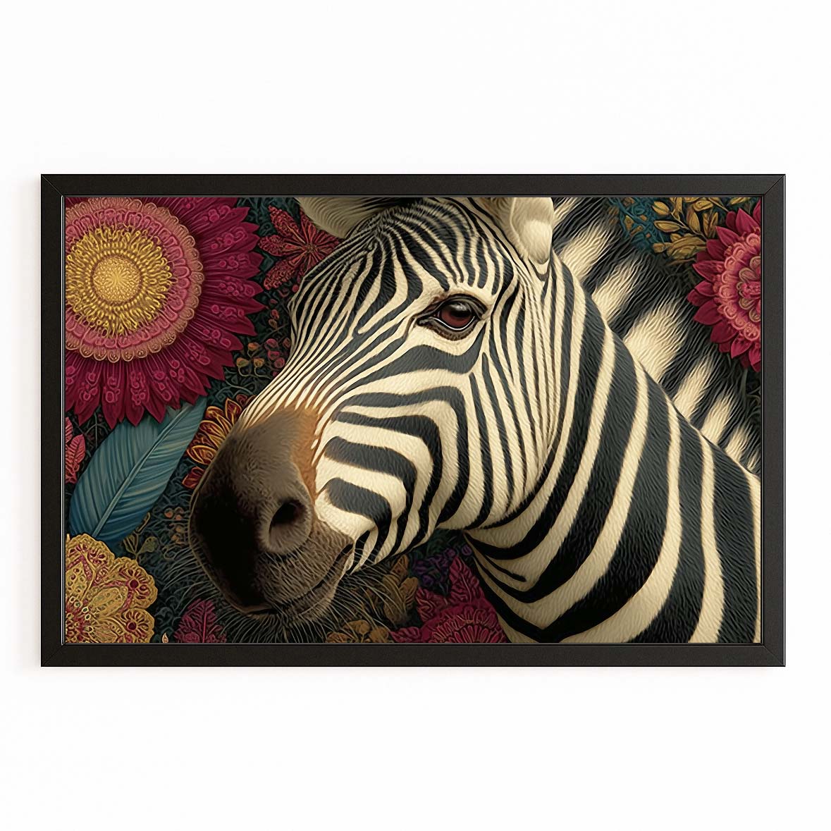 Modern Zebra Wall Art – with Premium Black frame on white background