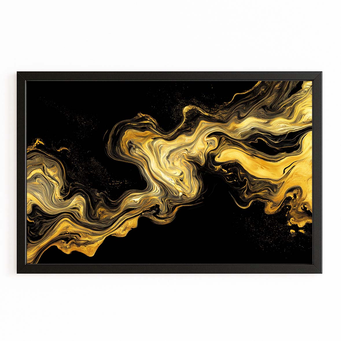 Molten Marble Swirl Gold Canvas Art – with Premium Black frame on white background
