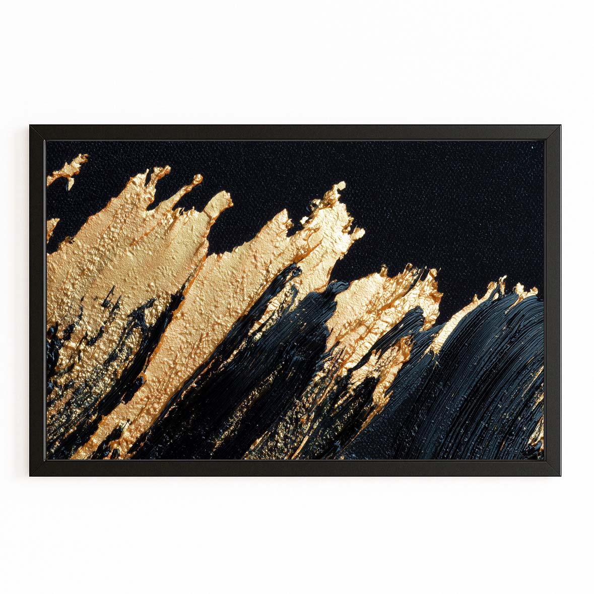 Molten Ridge Sweep Gold Art – with Premium Black frame on white background