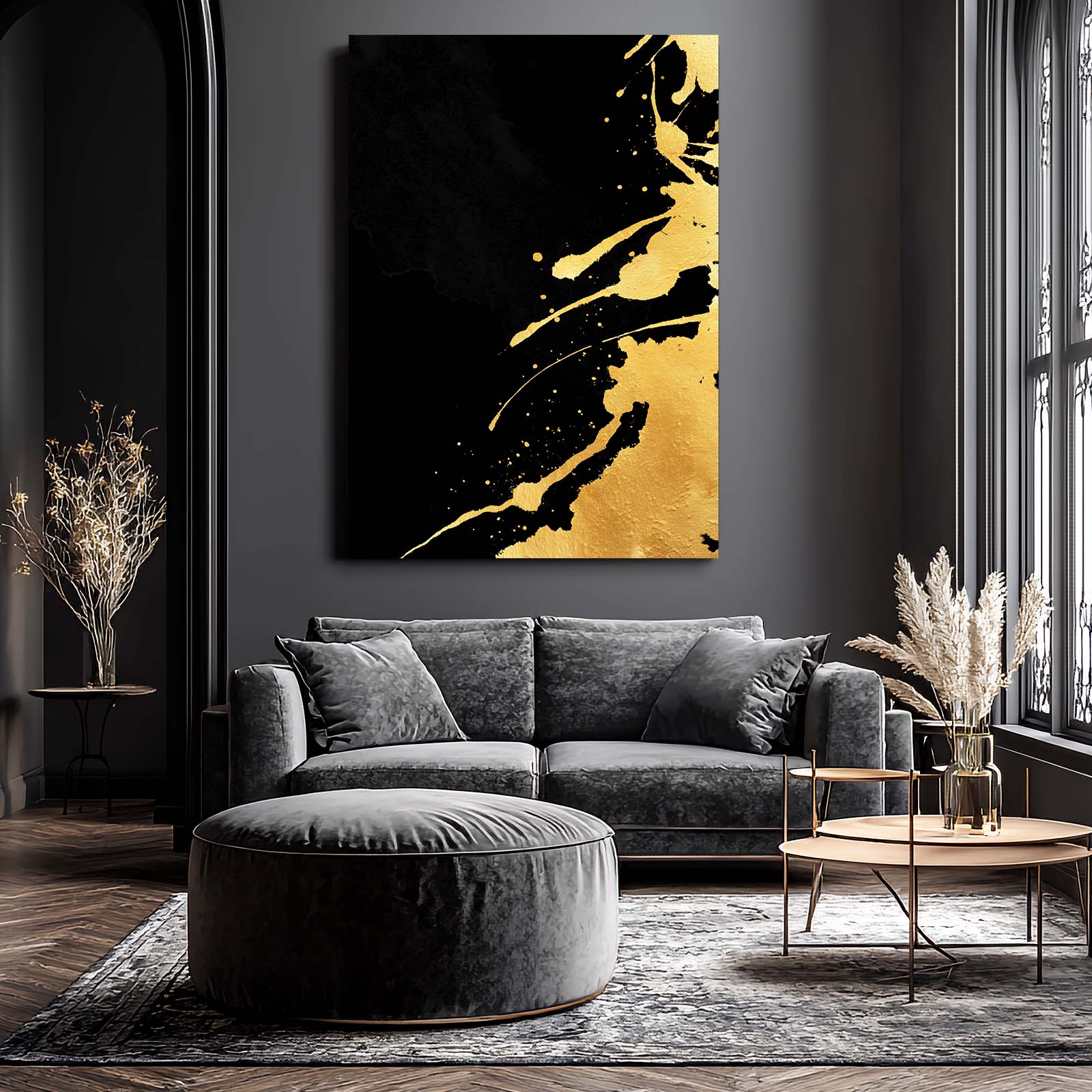Molten Streak Gold Wall Decor – styled in a furnished interior