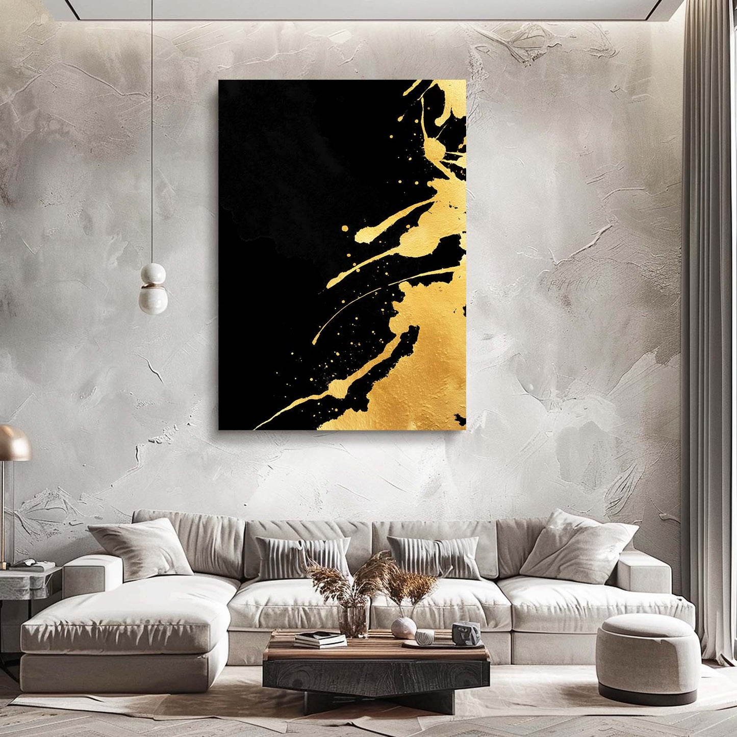 Molten Streak Gold Wall Decor – styled in a furnished interior
